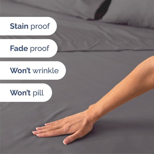 Queen Size 4-Piece Sheet Set - Comfy Cooling Bed Sheets for Luxurious Sleep | Deep Pockets, Soft & Wrinkle-Free - Dark Grey