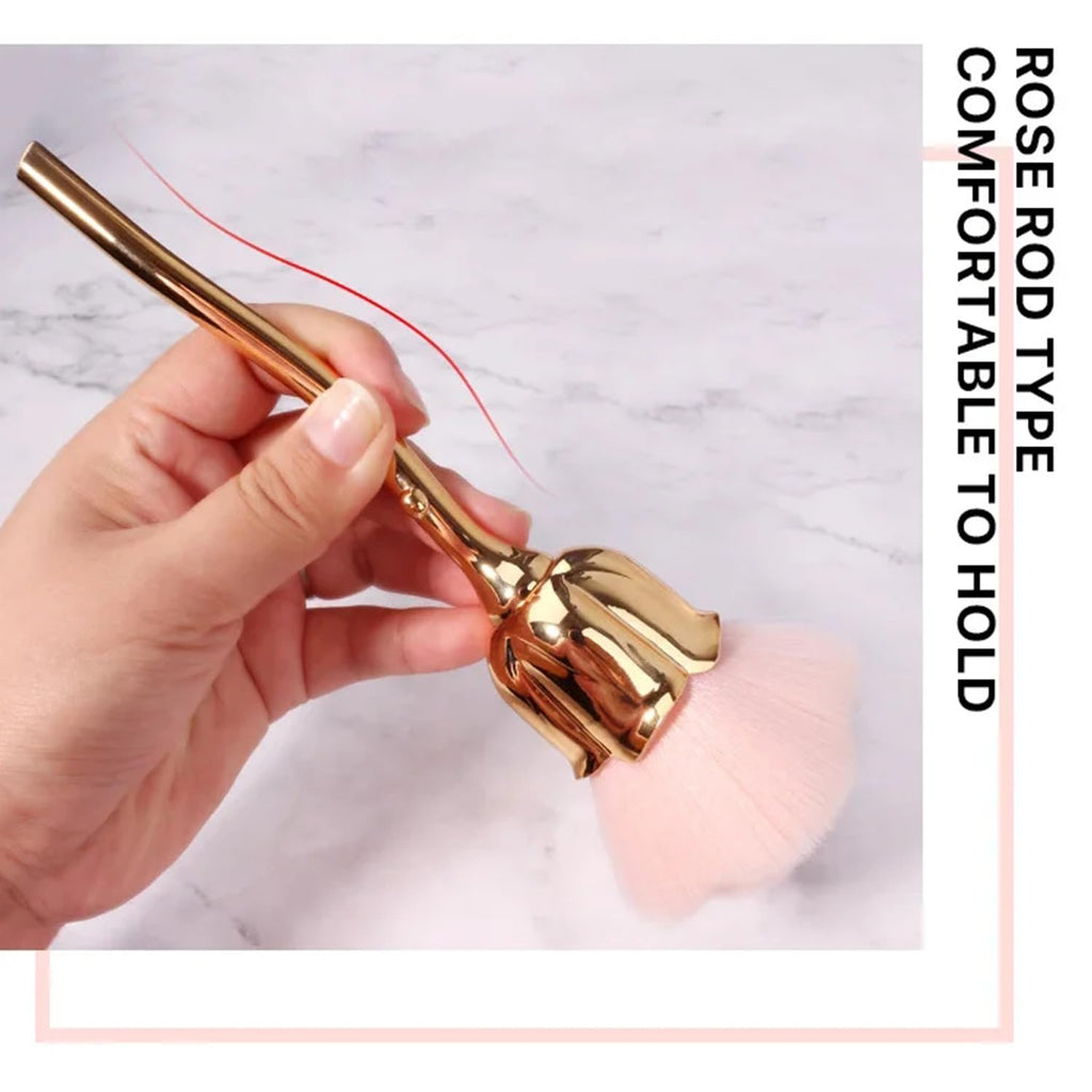 WOKOTO 2pcs Red And Gold Rose Shape Nail Dust Brushes Make Up Brush Set Nail Art Powder Remover Brushes Soft Foundation Brush Cleaning Dust Cleaner Brush For Nail Trimming Cleaning Tools For Nails