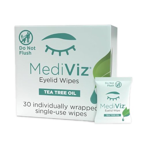 Tea Tree Eyelid Cleanser Wipes - Soothing Dry Eye Relief | 30 Single-Use Towelettes for Demodex Removal