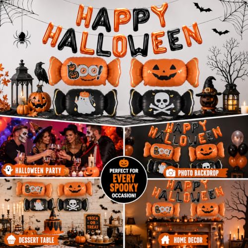 Halloween Balloons Decorations Set - Orange Black Foil Candy & Letter Balloons for Party Backdrop