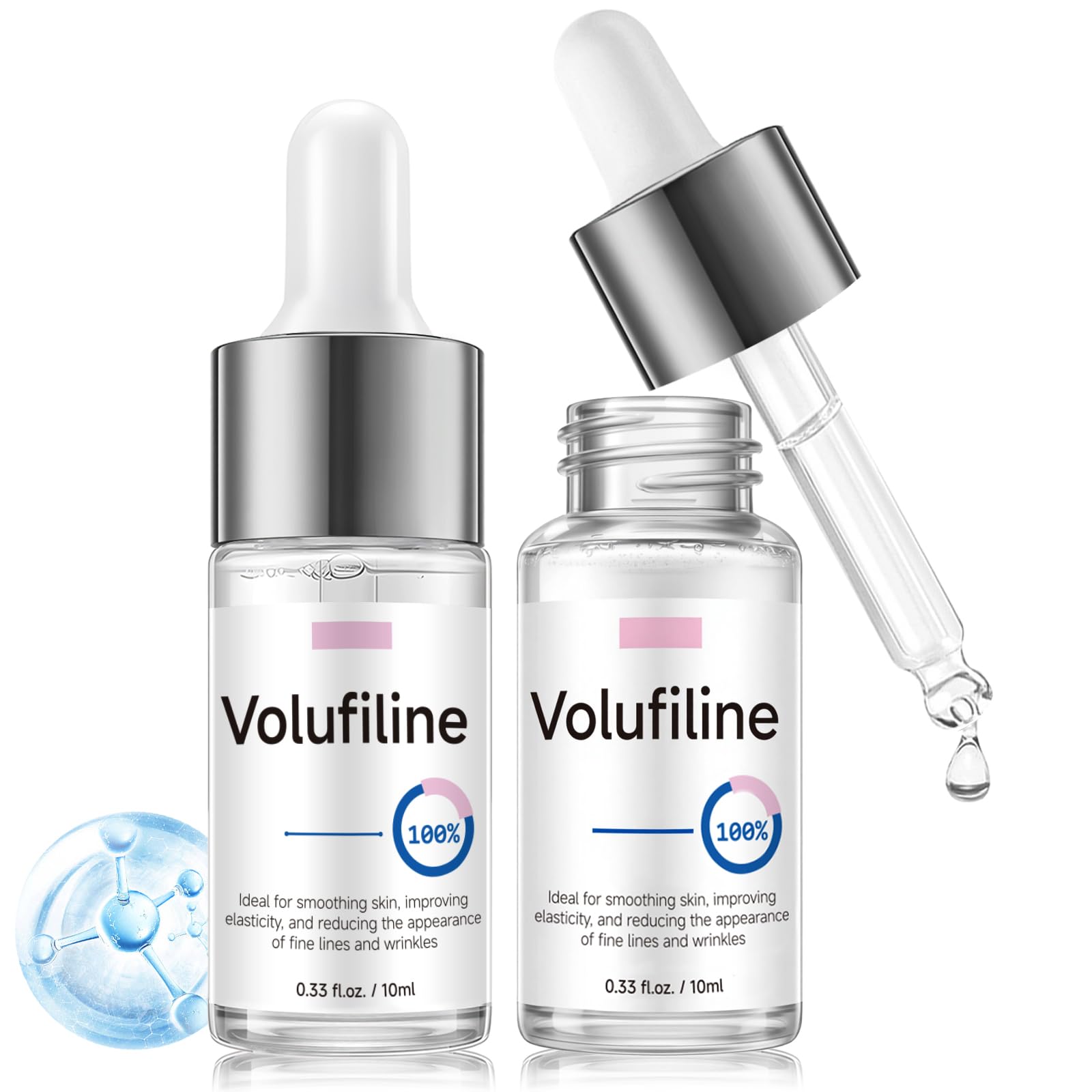 Volufiline Serum, Volufiline Serum Under Eye, Cosmetic Grade Ampoule for Improve Skin Elasticity Face Body Fine Lines Hydrating Texture, 10ml*2