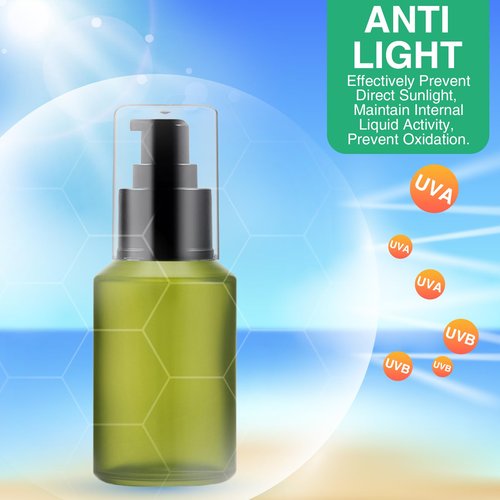 3PCS 60ML/2OZ Empty Green Frosted Glass Bottles with Pump Refillable Vial Cosmetic Dispenser Jars Storage Travel Lotion Container Portable Sample Bottle for Toiletries,Foundation,Cream,Gel,Lotion