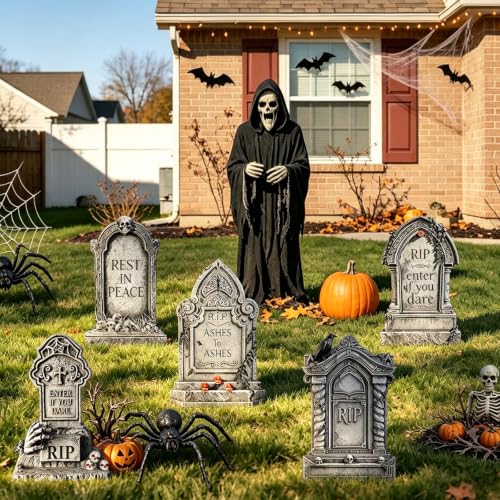 Halloween Yard Signs Set - Spooky Graveyard Tombstone Decorations with Stakes