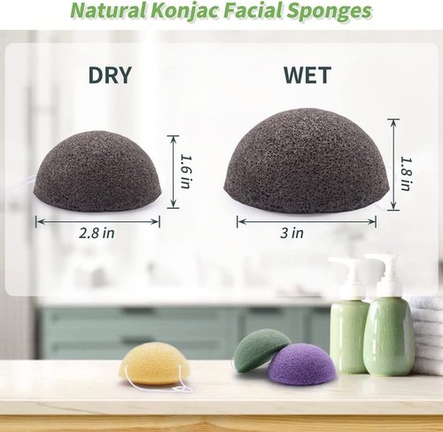 Konjac Face Sponges for Cleansing and Exfoliating, Konjac Facial Sponges for Washing Cleaning Face Body with Activated Charcoal, Natural Konjac Sponge Set for Oily Dry Sensitive Skin Skincare Tool