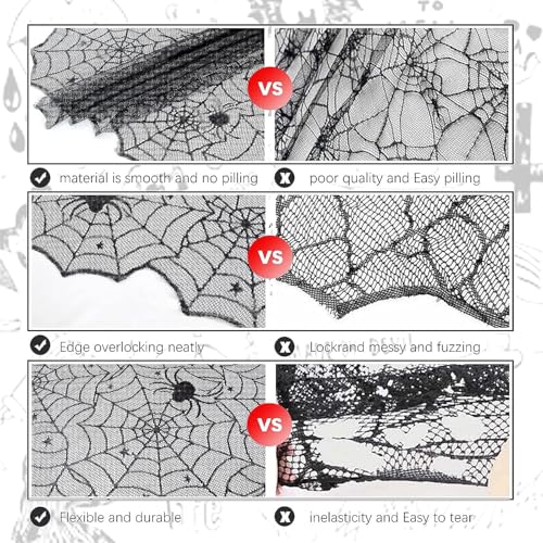 72" x 54" Black Lace Halloween Tablecloth with Spider Web Design - Rectangular