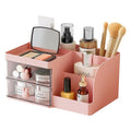 Makeup Storage Organizer with 2 Drawers, Desk Vanity Countertop Skin Care Cosmetic Display Case Make up Stands for Hair Accessories Lipstick Lotions Beauty Skincare Organizing (Pink)