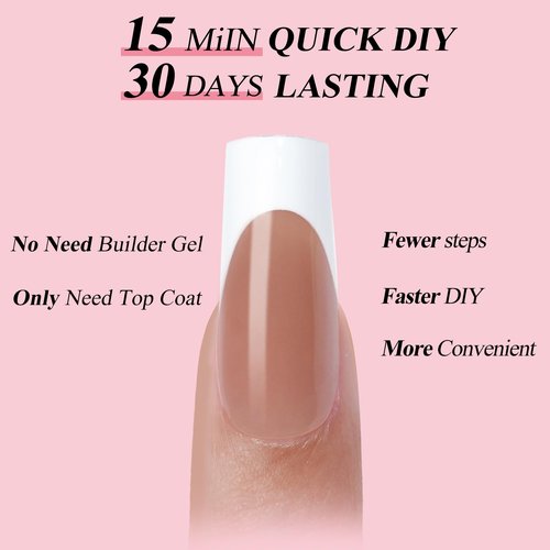 French Gel Nail Tips - Jofay Fashion French Tip Press on Nails, 10-Piece Set 320Pcs Brown Long Square Nail Tips, No Need to File Acrylic Fake Nails for Nail Art DIY & Nail Extension, 16 Sizes