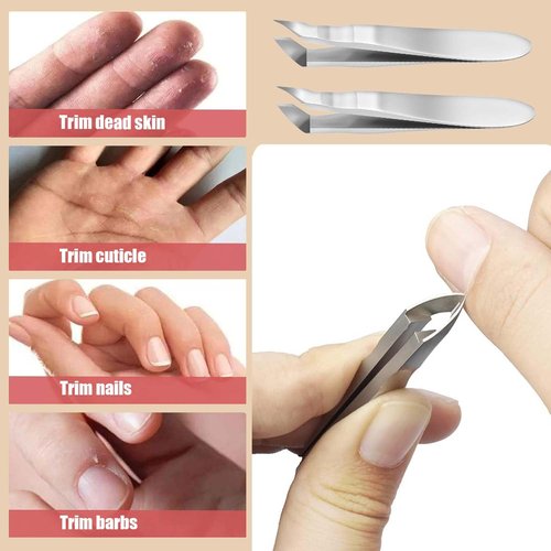 2 Pack Mini Cuticle Cutter, Small Cuticle Trimmer for Manicure and Pedicure, Professional Nail Kit Cuticle Nippers Portable Hangnail Clippers Remover Tweezers for Man Woman, Silver