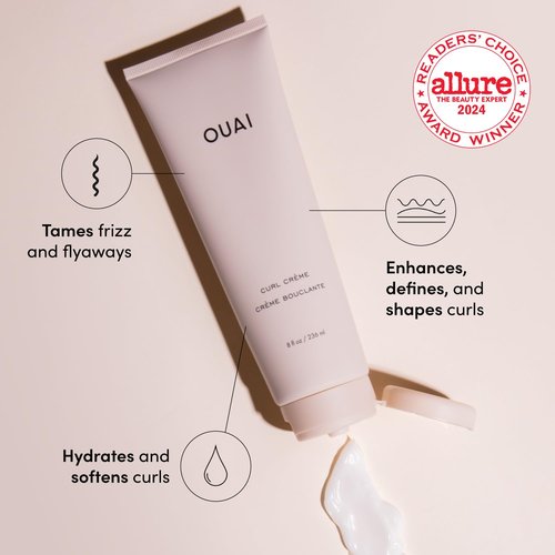 OUAI Curl Cream - Travel Size Curl Defining Cream with Chia & Linseed Oil - Hydrates & Tames Frizz (2.5 oz)