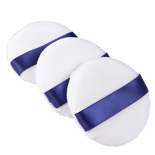 Powder Puff 3 Pieces 3 Inch Soft Powder Makeup Puffs Pads Makeup with Ribbon Face Powder Puffs for Loose and Foundation (3PCS Large Size 3 Inch)