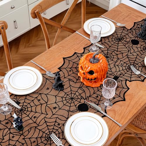 Halloween Table Runner Black Lace Spider Web 4-Pack 18x72 Inches - Variation of THIS listing