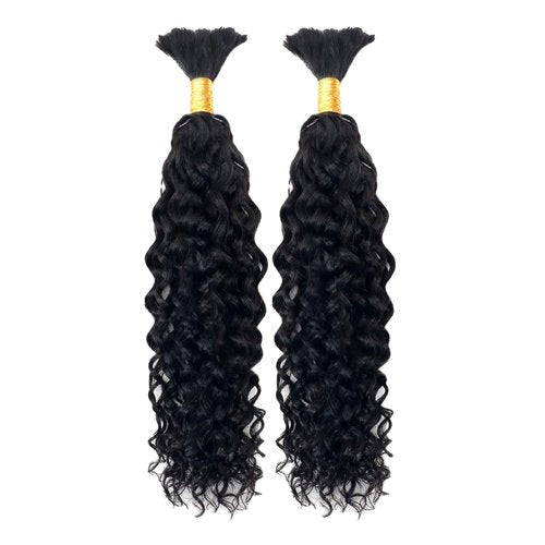 Human Braiding Hair Water Wave Bulk Human Hair For Braiding No Weft Wet And Wavy Human Hair Braiding Hair Extensions For Boho Braids 2 Bundles 100g (16inch, Natural Black)