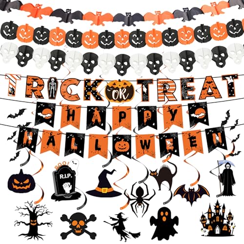 Halloween Party Decorations Kit with Banners, Hanging Swirls & Ghost Pumpkin Streamers