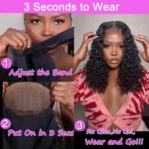 Srakuw Wear and Go Glueless Wigs Human Hair Pre Plucked Pre Cut 4x4 Lace Front Wigs for Black Women for Beginners 180 Density Curly Bob Wig Human Hair (8 Inch)