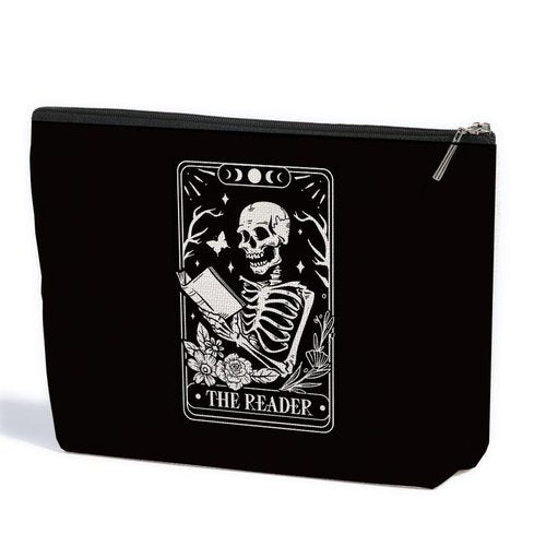 Skeleton Skull Tarot Cards Goth Makeup Bag, Spooky Gifts for Book Lovers, Halloween Party Favors, Toiletry Bag