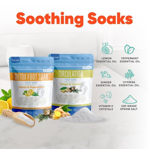 2 Pack Foot Soak Salts Bundle for DIY Foot Spa with Bamboo Scoop (2 lbs Each 4 lbs Total) for Discomfort and Dry Skin Made in USA with BPA Free Easy Lock Pouch