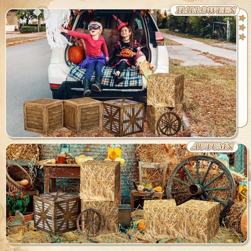 Western Cowboy Party Decorations Set with Hay Bales and Wagon Wheels - Rustic Theme