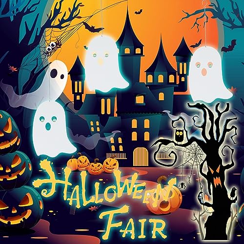 Halloween Metal Ghost Hanging Decorations Set of 3 with Glowing Eyes for Yard Porch Outdoor Indoor - Ghosts Variation