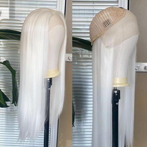 COCOFANS White Synthetic Lace Front Wigs for Women Girls Long Silky Straight Lace Wig Glueless Natural Hairline Wig Middle Part Heat Resitant Fiber Hair