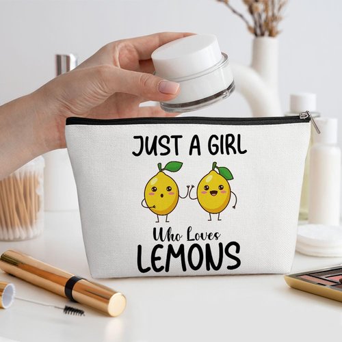 Henhesaha Funny Girl Loves Lemon, Lemon Gifts, Cute Lemon Lovers Gift, Makeup Bag Funny Cosmetic Bag Travel Toiletry Bag for Women Fruit Lover Teens Best Friend Sister Birthday Friendship Christmas
