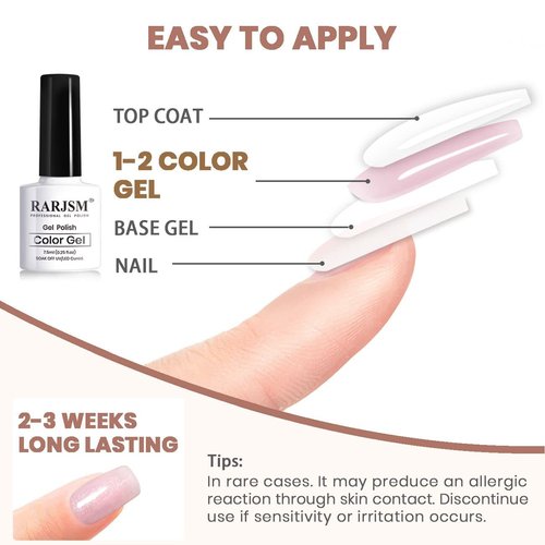 RARJSM Glitter Nude Gel Polish 6pcs Set Pale Pink Milky Jelly Cashmere Pink Beige Apricot Champagne Brown Shimmer Iridescent Holographic Gel Nail Polish 7.5ml Translucent Natural Soak off UV LED Cured