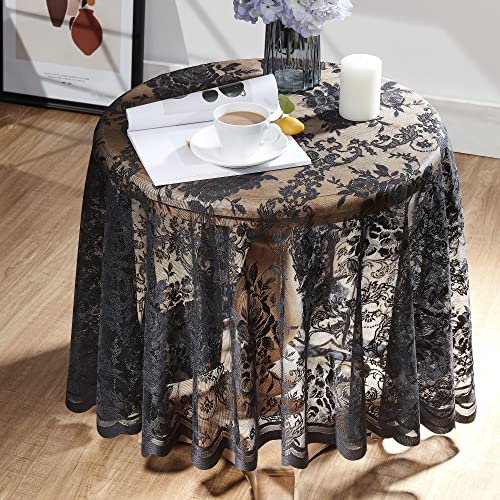 Black 36 Inch Round Lace Tablecloth - Elegant Home Dining Decor
