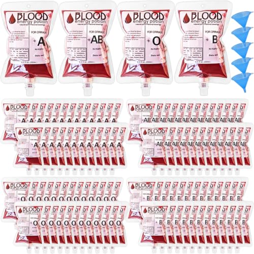 100 Pack Halloween Blood Bags for Drinks - Reusable Food Grade Drink Pouches with Funnel