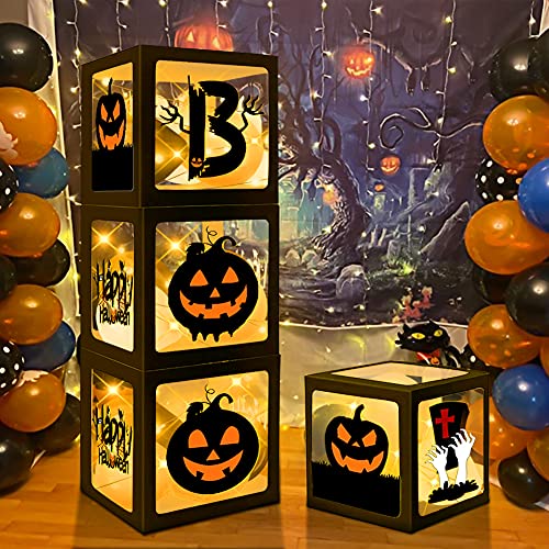 Halloween Party Decorations Balloons & Light Box Set - 4 LED String Lights, Pumpkins & Ghosts