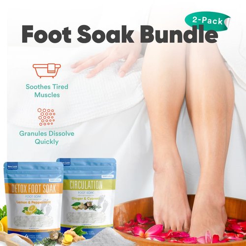 2 Pack Foot Soak Salts Bundle for DIY Foot Spa with Bamboo Scoop (2 lbs Each 4 lbs Total) for Discomfort and Dry Skin Made in USA with BPA Free Easy Lock Pouch