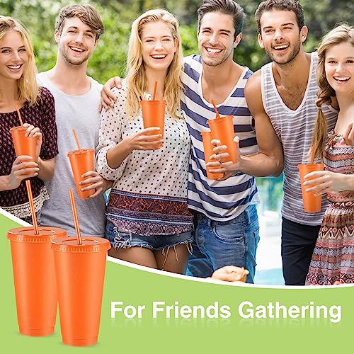 Reusable Glitter Cup with Lid and Straw - Fluorescent Orange, 24 oz, Set of 12
