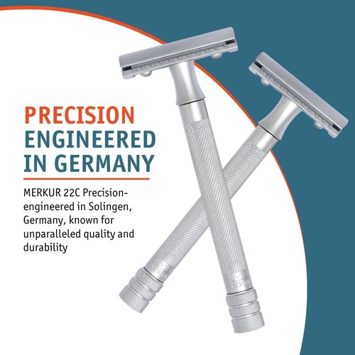 MERKUR 22C Double Edge Safety Razor - Matte Chrome Finish | Long Knurled Brass Handle | Eco-Friendly Design