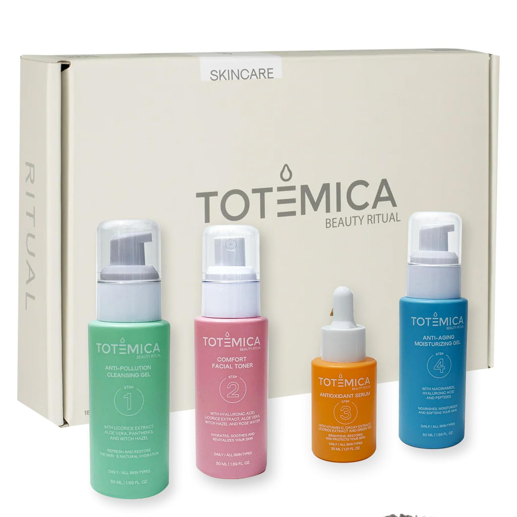 TOTEMICA Skin Care Set | 4-Step Ritual Kit for Dry Skin - Cleanser, Toner, Serum & Moisturizer - Vegan & Cruelty-Free