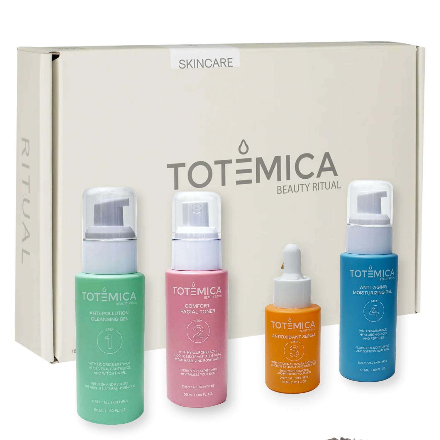 TOTEMICA Skin Care Set | 4-Step Ritual Kit for Dry Skin - Cleanser, Toner, Serum & Moisturizer - Vegan & Cruelty-Free