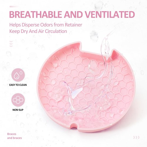 Gaboolo Retainer Case with Mirror and Lanyard,Slim Aligner Case with Vent Holes,Cute Dental Brace Box with Retainer Removal Tool and Brush(White Pink with Lanyard)