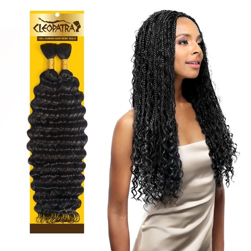 Human Braiding Hair for Boho Braids – French Deep Wave Boho Hair, No Weft, Natural Wave, Micro Braiding Hair, 100% Virgin Remy, 14 Inch 90g (1B Natural Black)