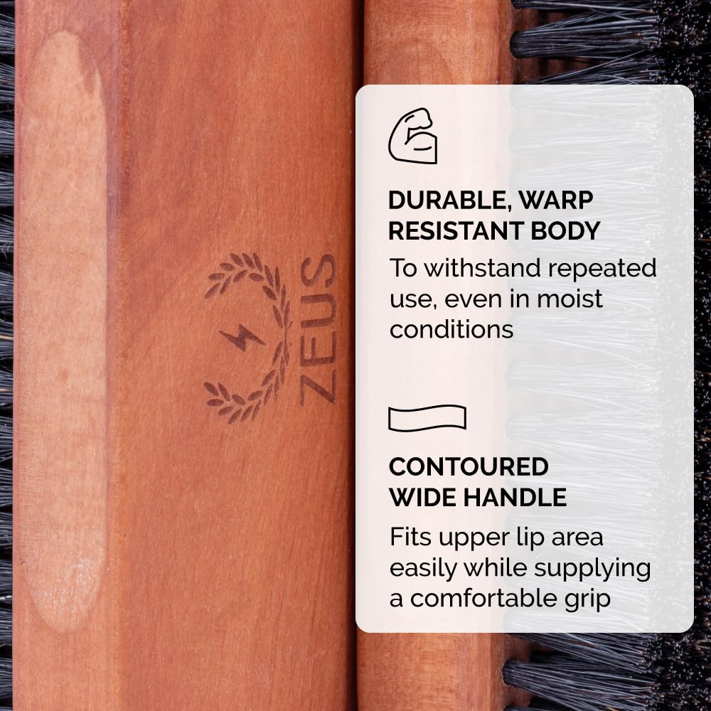 ZEUS Palm Beard Brush for Men, Firm 100% Boar Bristles, Gently Detangles, Smooths & Conditions Facial Hair, German-Made Pear Wood Handle (G91)