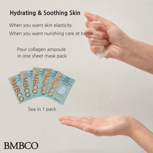 BMBCO Collagen Booster Ampoule Sheet Mask, Skin Lifting Wolume Up, Deep Hydating with Hyauronic Acid, Glacier Water, Redness Remover, 5 Sheets in 1 Pack