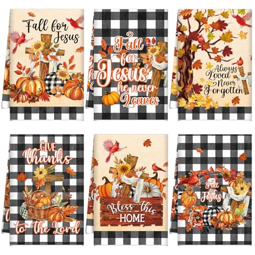 Fall Kitchen Towels Set - Pumpkin Maple Design, Microfiber Dish Towels, 6 Pack