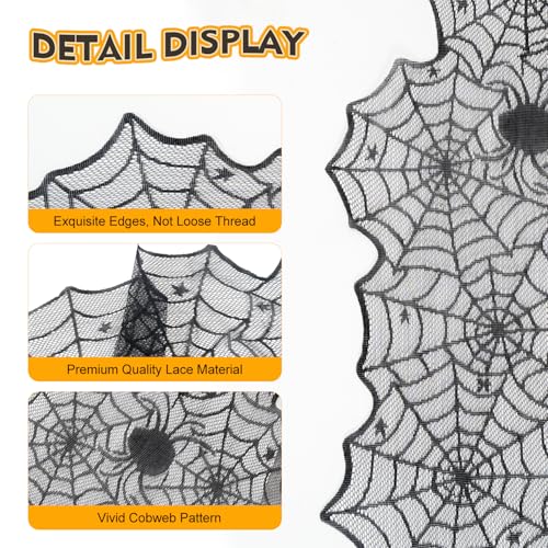 Halloween Lace Spider Web Table Runner Black 18x72 Inches - Spooky Decor