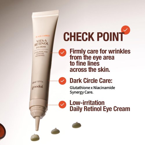Goodal Black Carrot Vita-A Retinol Eye Cream - Daily Under Eye Treatment for Smooth Skin | K-Beauty