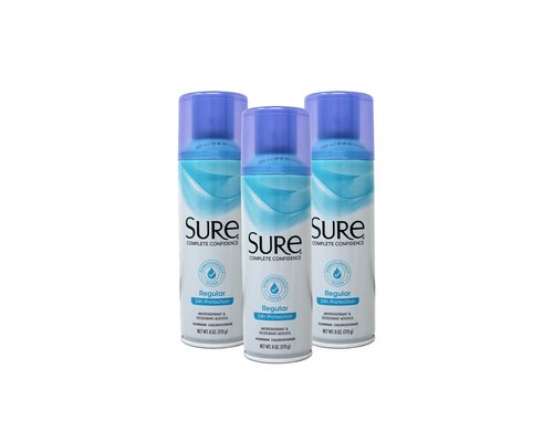 Sure Regular Scent Aerosol Antiperspirant and Deodorant - 24-Hour Protection for Men and Women - Fast Drying Spray Deodorant - 6 oz, Pack of 3