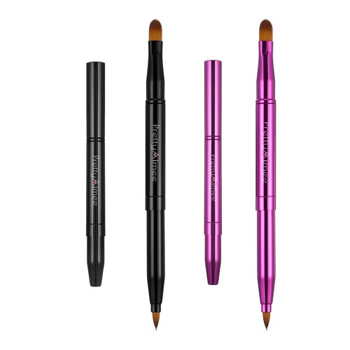 PrettyAimee Retractable Lip Brush Lip Liner Brushes Concealer Dual End Travel Retractable Lipstick Eyeshadow Foundation Makeup Brush Tool（2 PCS） (Black Purple)