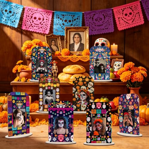 Large Rectangle Dia De Los Muertos Picture Frame for Altar & Tabletop Decorations - Mexican Sugar Skull Memorial Photo Frame Set