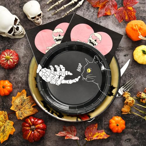 Halloween Party Paper Plates 24 Pack - Skeleton Hand Design, 9x9 Inches