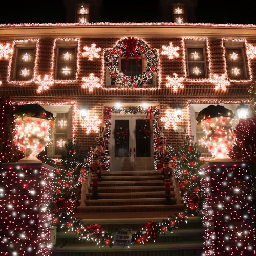 25ft 500 LED Cluster Christmas String Lights - Red & White, Indoor Outdoor