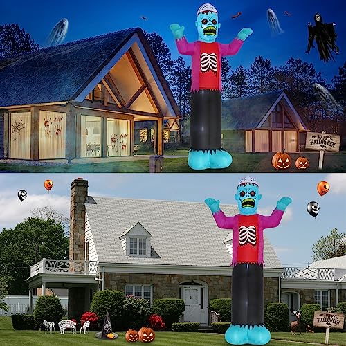 12ft Blue Skeleton Zombie Inflatable Halloween Decoration with LED Lights Outdoor Yard