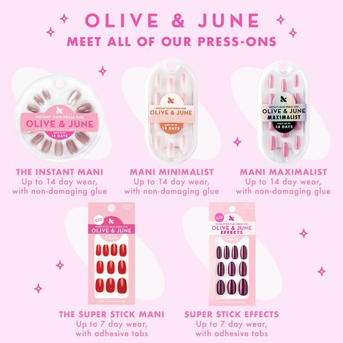 Olive & June Press-On Nail Kit - 4 Bestsellers Including HD Crisp White & Classic French | Realistic Look, Non-Damaging Glue, Up to 14 Days Wear