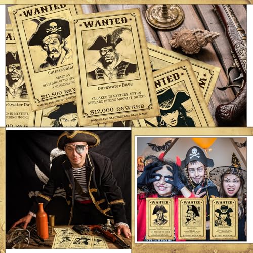 Pirate Wanted Poster Set - Halloween Party Decor Prop - 12 pcs 8x12 Inches - Pirate Theme