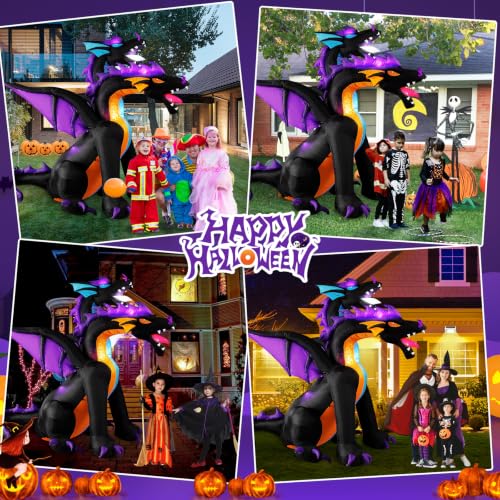 7FT Halloween Inflatable Dragon Decoration - Purple Two-Headed Outdoor Blow Up