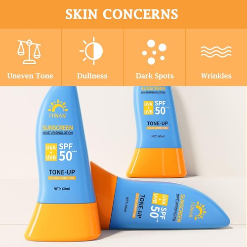 FUNAN Face Sunscreen SPF 50+ - Waterfull Tone-Up Serum, Oil-Free & Oxybenzone-Free, 2.1 Fl Oz